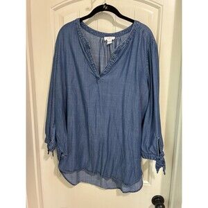Loft Lounge Blue Lyocell Denim Chambray Shirt XL VNeck
